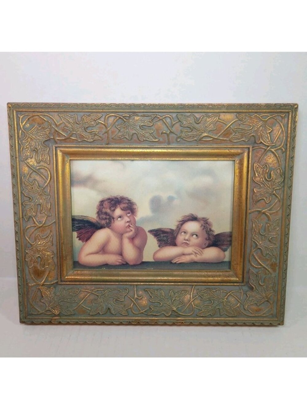 Vintage Raphael’s Cherubs Angels Litho Gold Ornate Framed Picture